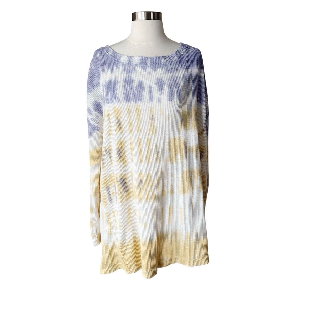 We The Free People Tunic Top M Tie Dye Waffle Knit Long Sleeve Thermal Oversized
